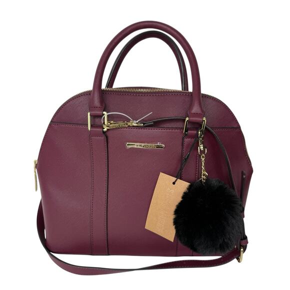 Steve Madden Bfranz Satchel Handbag Crossbody Strap Faux Leather Wine Burgundy - Picture 1 of 16